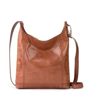 NWT The Sak Women's De Young Small Leather Crossbody Bag Tobacco Floral Embossed